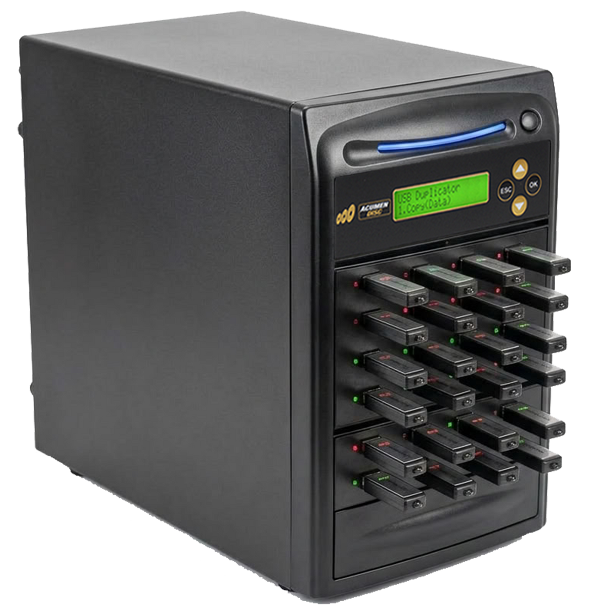 Acumen Disc 1 to 23 USB Drive Duplicator - Multiple Flash Memory Copier / SSD / External Hard Drive Clone (Up to 35mbps) & Sanitizer (DoD Compliant) - AD23-USB