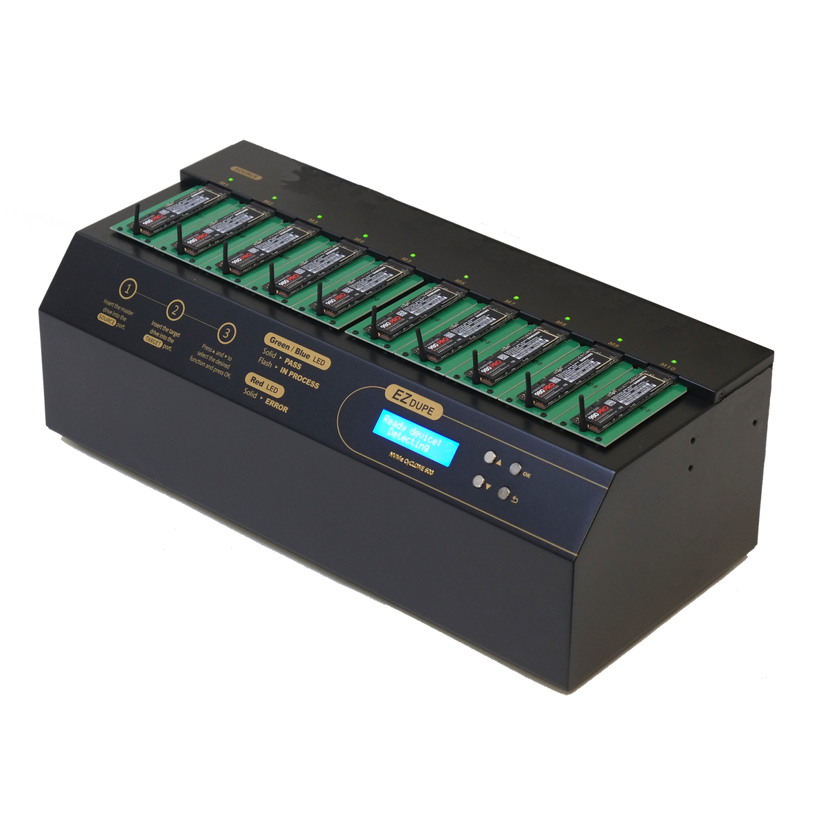 1 to 9 NVMe Cyclone 600 - M.2 PCIe NVMe / M2 SATA Internal SSD Duplicator & Sanitizer 36GB/Min (DM-HE6-5M09PC)