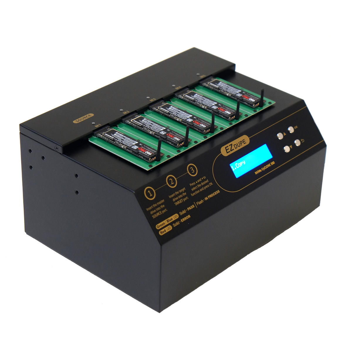 1 to 4 NVMe Cyclone 300  - M.2 PCIe NVMe / M2 SATA Internal SSD Duplicator & Sanitizer 18GB/Min (DM-HE3-5M04PC)