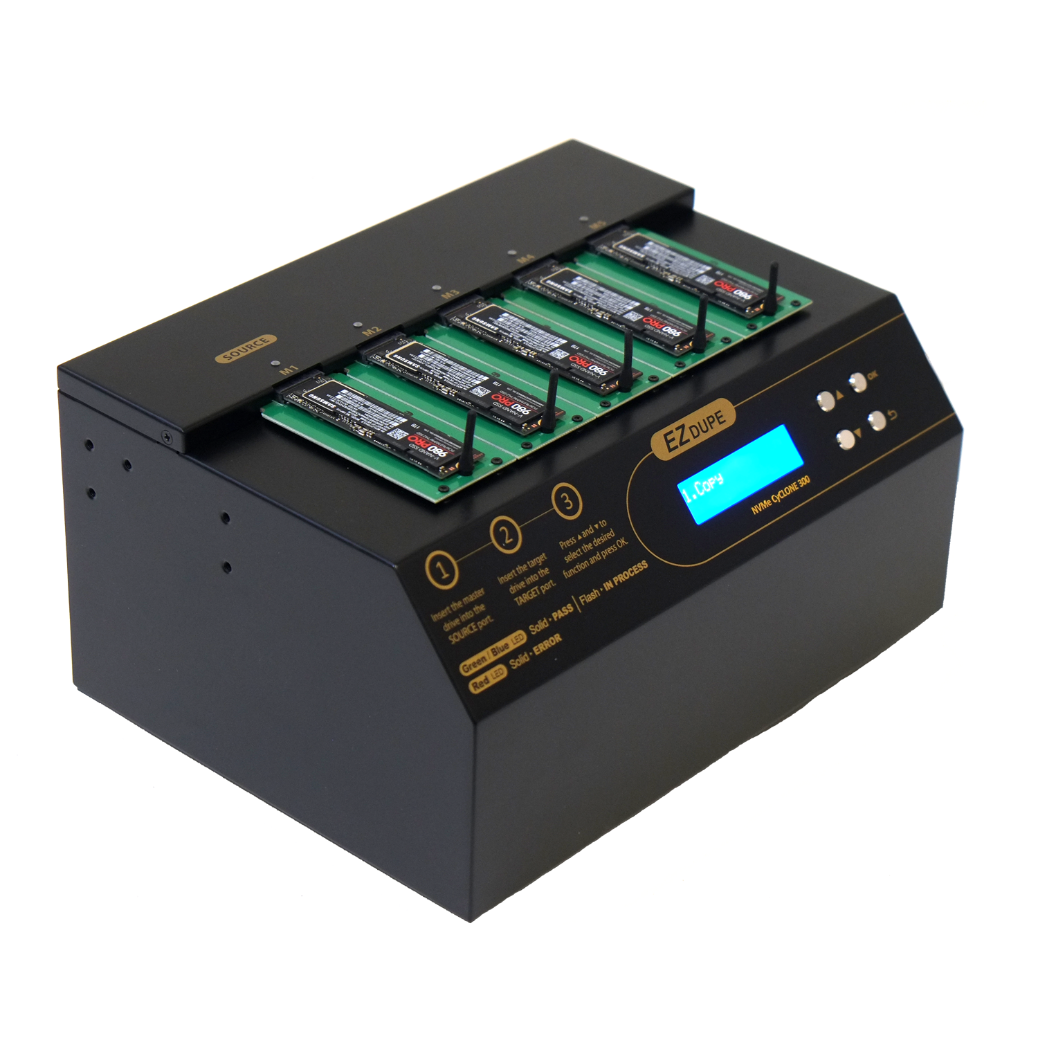 EZ Dupe 1 to 4 PCIE M.2 NVME / SATA SSD Duplicator and DoD