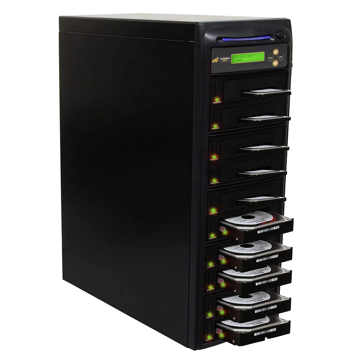 Acumen Disc 1 to 9 SATA Hard Drive Duplicator (up to 150mb/s) - Multiple HDD & SSD Memory Card Copier & HDD Sanitizer (DoD Compliant) - H09-SATA150