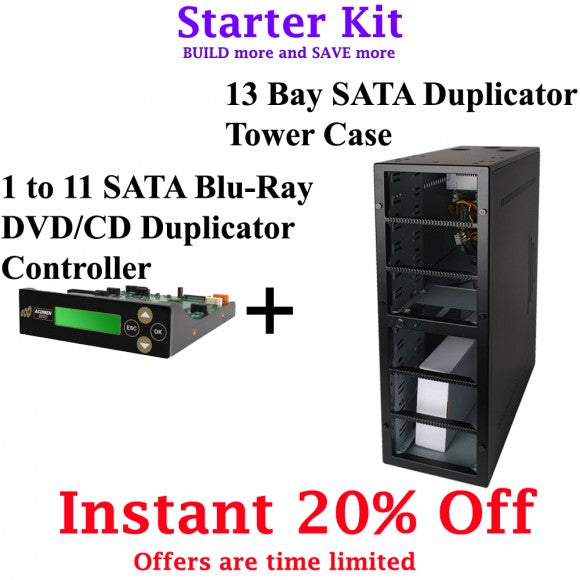 11 Targets Starter Kit - 1-11 Target Blu-ray, DVD, CD Duplicator Controller and 13 bay Duplicator Case
