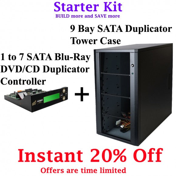 7 Targets Starter Kit - 1 to 7 Target Blu-ray, DVD, CD Duplicator Controller and 9 bay Duplicator Case