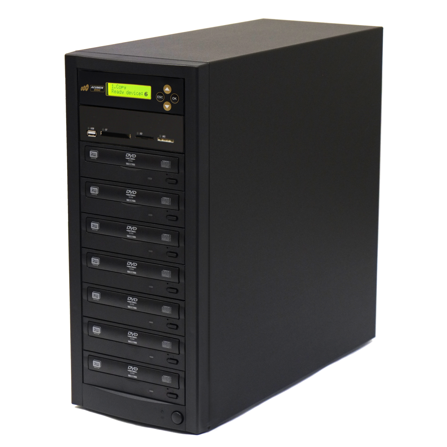 Acumen Disc 1 to 6 DVD Multimedia Backup Duplicator - Flash Media (CF / SD  / USB / MMS) to Multiple Discs (DVD/CD) Copier Tower System