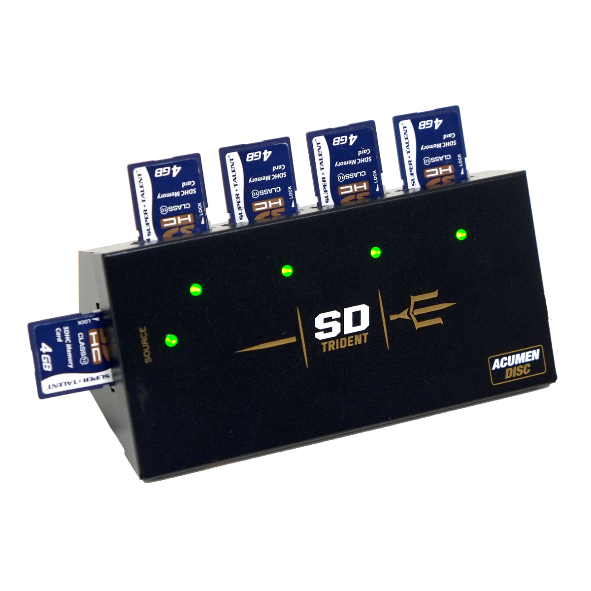 Acumen Disc SD Trident - 1 to 4 Secure Digital / TF / MicroSD Compact AutoStart Duplicator (DM-ACM-5SD04B)